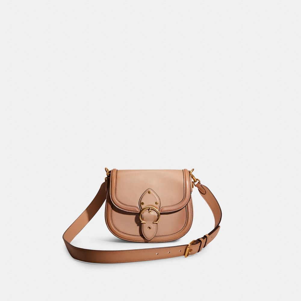 COACH®,RESTORED BEAT SADDLE BAG,Glovetanned Leather,Small,Brass/Taupe,Front View