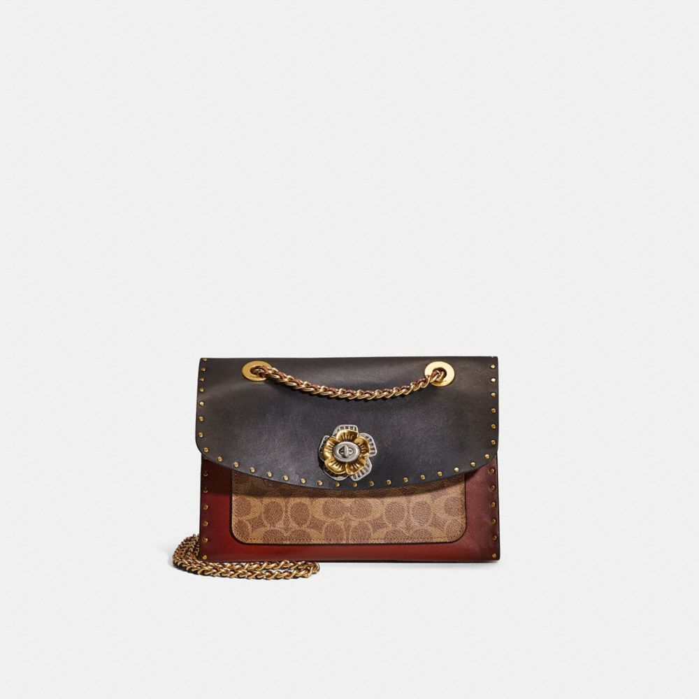 Coach parker shoulder bag discount in signature leather with rivets