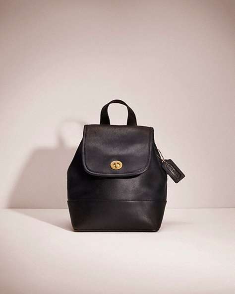COACH®,RESTORED TURNLOCK BACKPACK,Glovetanned Leather,Mini,Brass/Black,Front View
