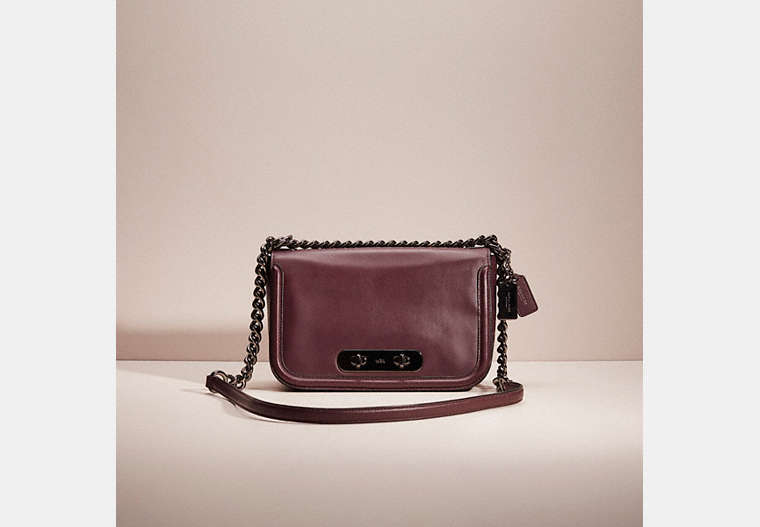 COACH®,RESTORED COACH SWAGGER SHOULDER BAG,Smooth Leather,Dark Gunmetal/Oxblood,Front View