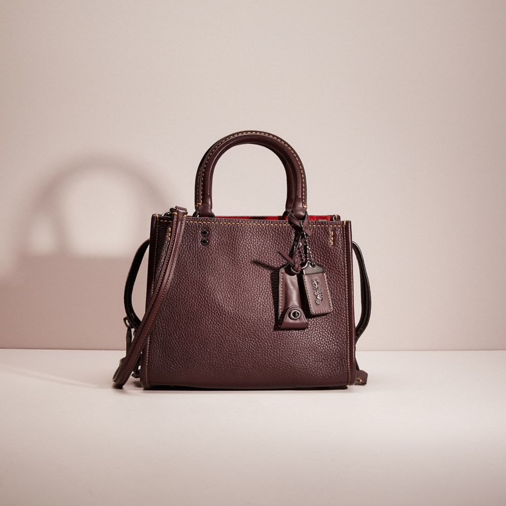 COACH®,RESTORED ROGUE 25,Glovetanned Pebble Leather,Medium,Pewter/Oxblood,Front View