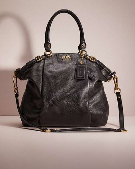 COACH®,RESTORED LINDSEY SATCHEL,Leather,Large,Brass/Black,Front View