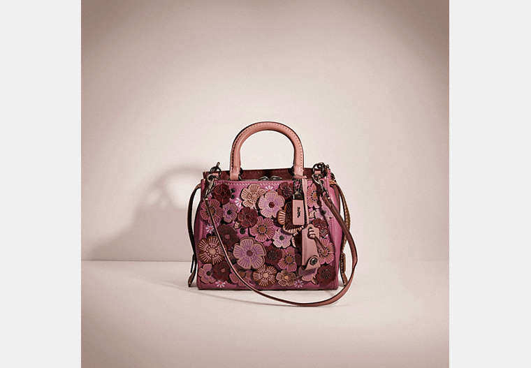 COACH®,RESTORED ROGUE 25 WITH TEA ROSE,Smooth Leather,Small,Pewter/Dusty Rose,Front View