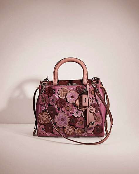 COACH®,RESTORED ROGUE 25 WITH TEA ROSE,Smooth Leather,Small,Pewter/Dusty Rose,Front View