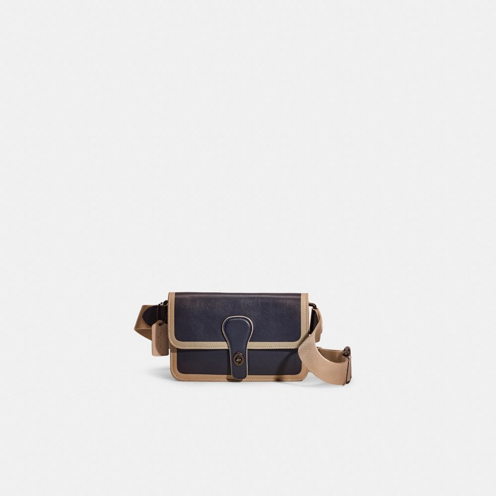 COACH®,RESTORED TURNLOCK TAB BELT BAG,Glovetanned Leather,Small,Midnight Navy/Black Copper,Front View