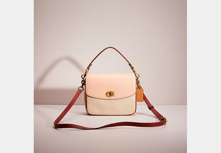 COACH®,RESTORED CASSIE CROSSBODY 19 IN COLORBLOCK,Smooth Leather,Brass/Taupe Red Sand Multi,Front View