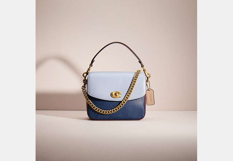 COACH®,RESTORED CASSIE CROSSBODY 19 IN COLORBLOCK,Smooth Leather,Brass/Twilight Blue Multi,Front View