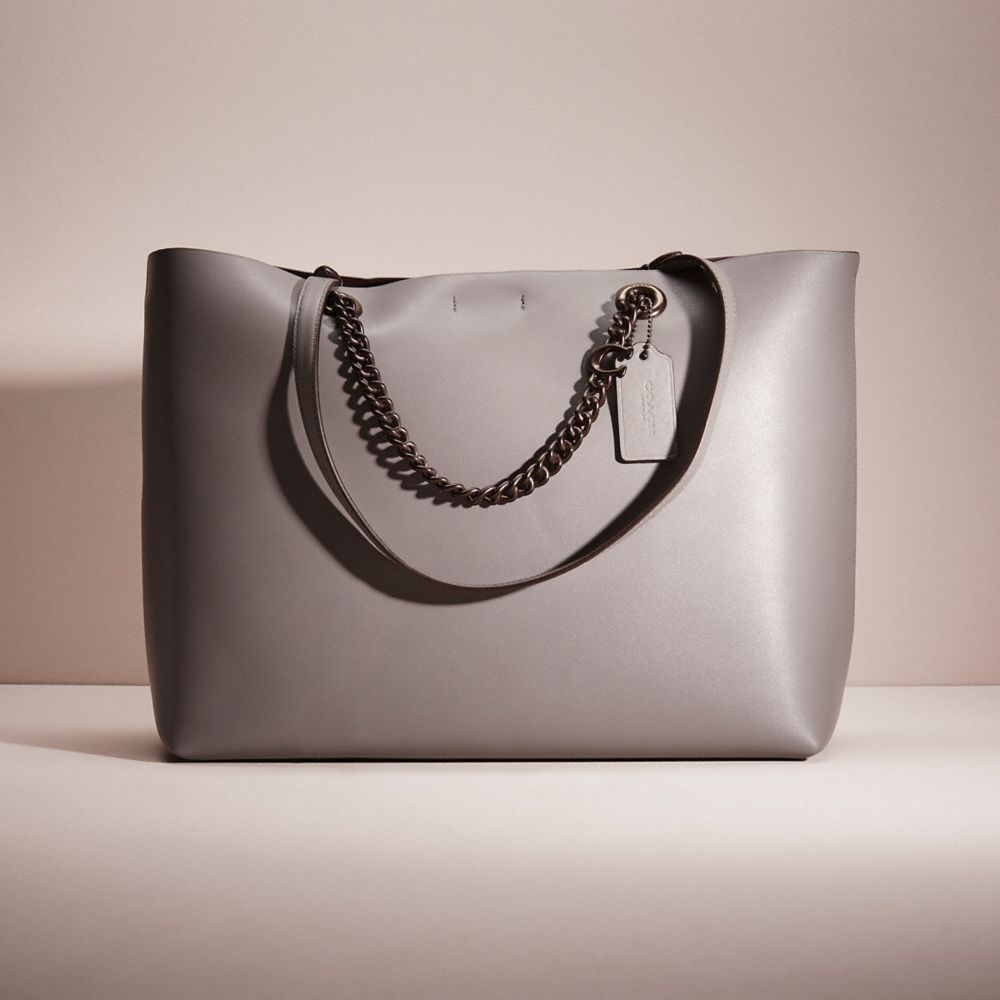 COACH®,RESTORED SIGNATURE CHAIN CENTRAL TOTE,Smooth Leather,Pewter/Heather Grey,Front View