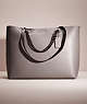 COACH®,RESTORED SIGNATURE CHAIN CENTRAL TOTE,Smooth Leather,Pewter/Heather Grey,Front View