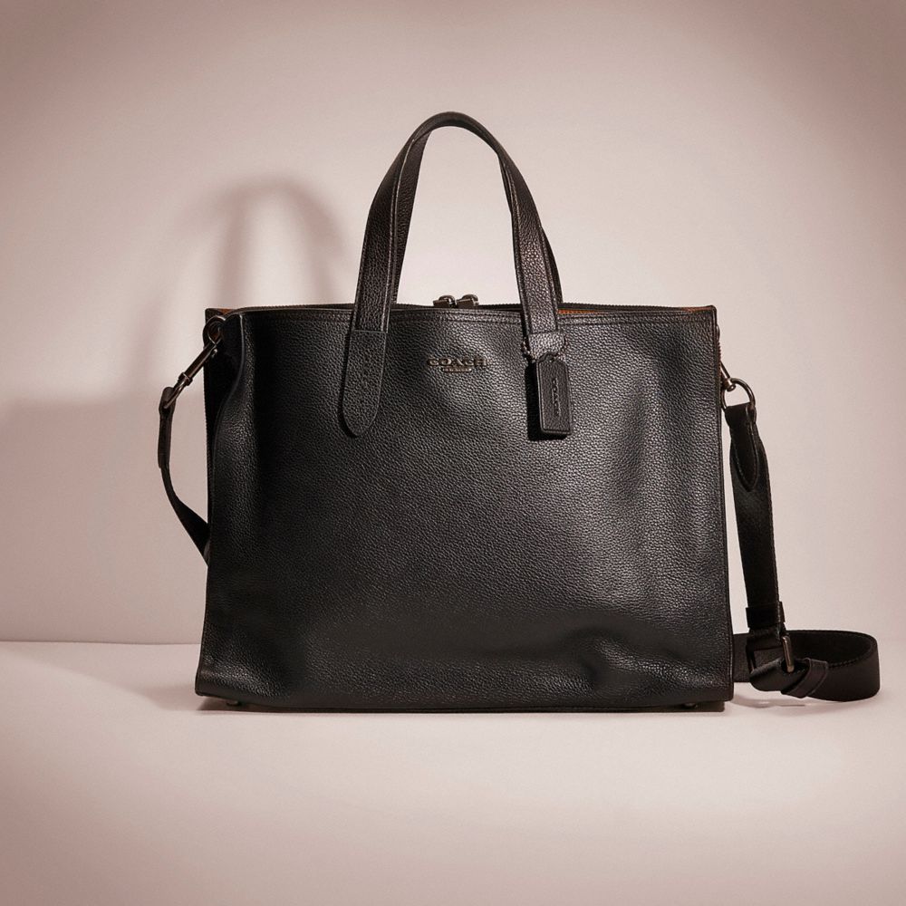 COACH®,RESTORED CHARLIE BRIEF,Polished Pebble Leather,Large,Black Copper/Black,Front View