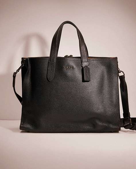 COACH®,RESTORED CHARLIE BRIEF,Polished Pebble Leather,Large,Black Copper/Black,Front View