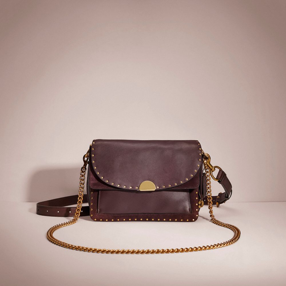 COACH®,RESTORED DREAMER SHOULDER BAG WITH RIVETS,Glovetanned Leather,Small,Brass/Oxblood,Front View