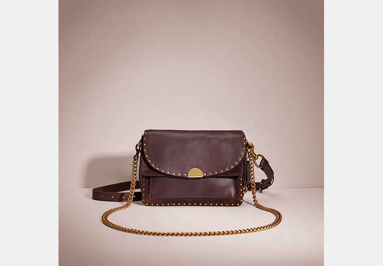 COACH®,RESTORED DREAMER SHOULDER BAG WITH RIVETS,Glovetanned Leather,Small,Brass/Oxblood,Front View