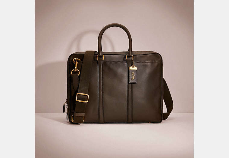 COACH®,RESTORED METROPOLITAN SLIM BRIEF,Glovetanned Leather,Medium,Brass/Pine,Front View
