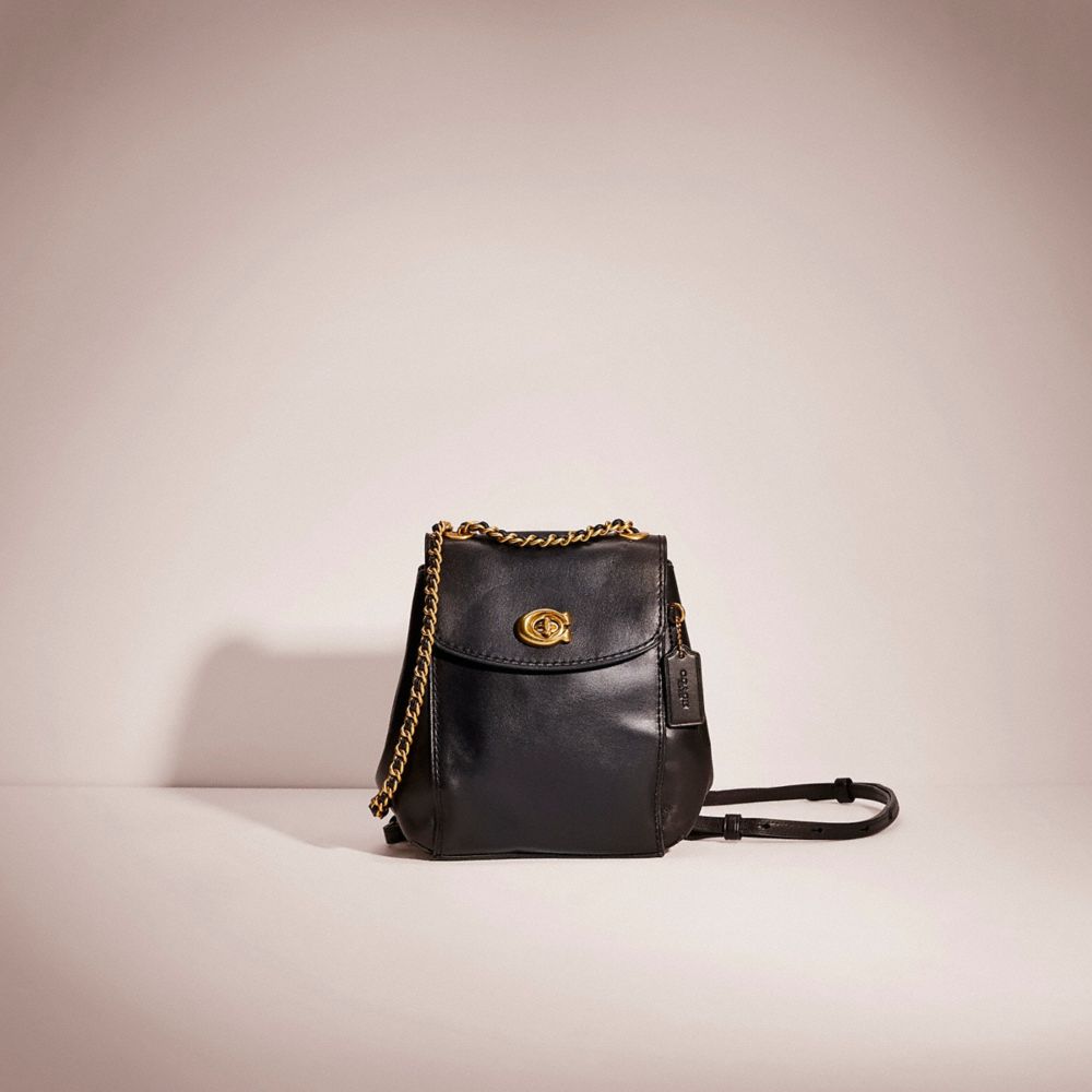 COACH®,RESTORED PARKER CONVERTIBLE BACKPACK 16,Smooth Leather,Mini,Brass/Black,Front View