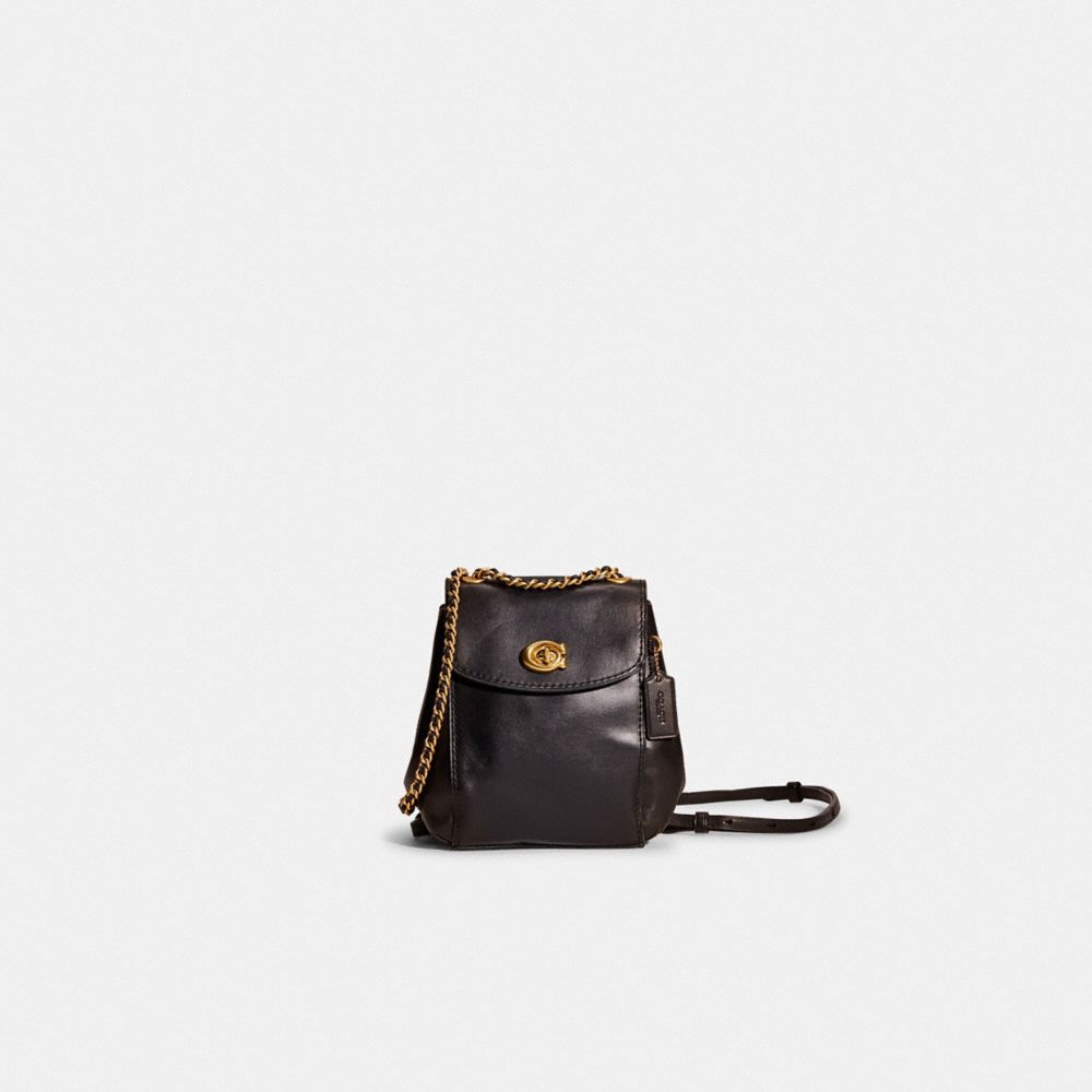 COACH®,RESTORED PARKER CONVERTIBLE BACKPACK 16,Smooth Leather,Mini,Brass/Black,Front View