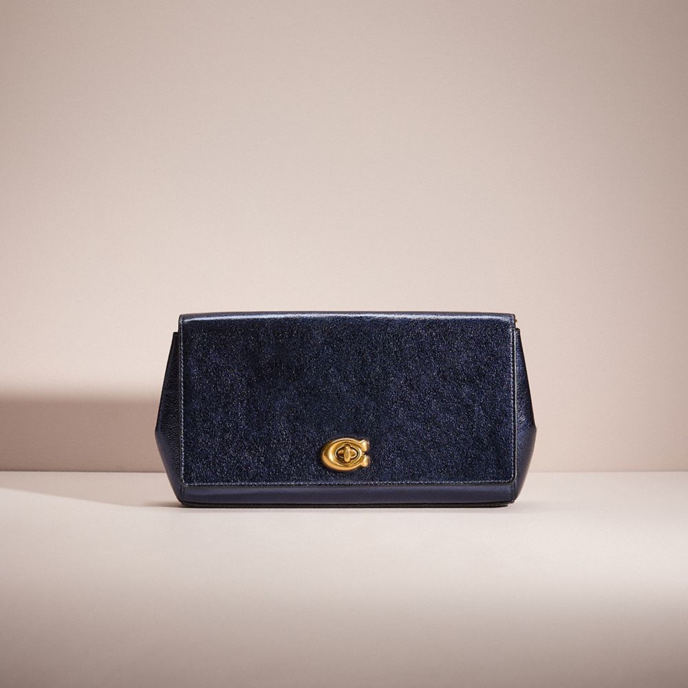 Coach Restored Alexa Turnlock Clutch In Brass/metallic Blue