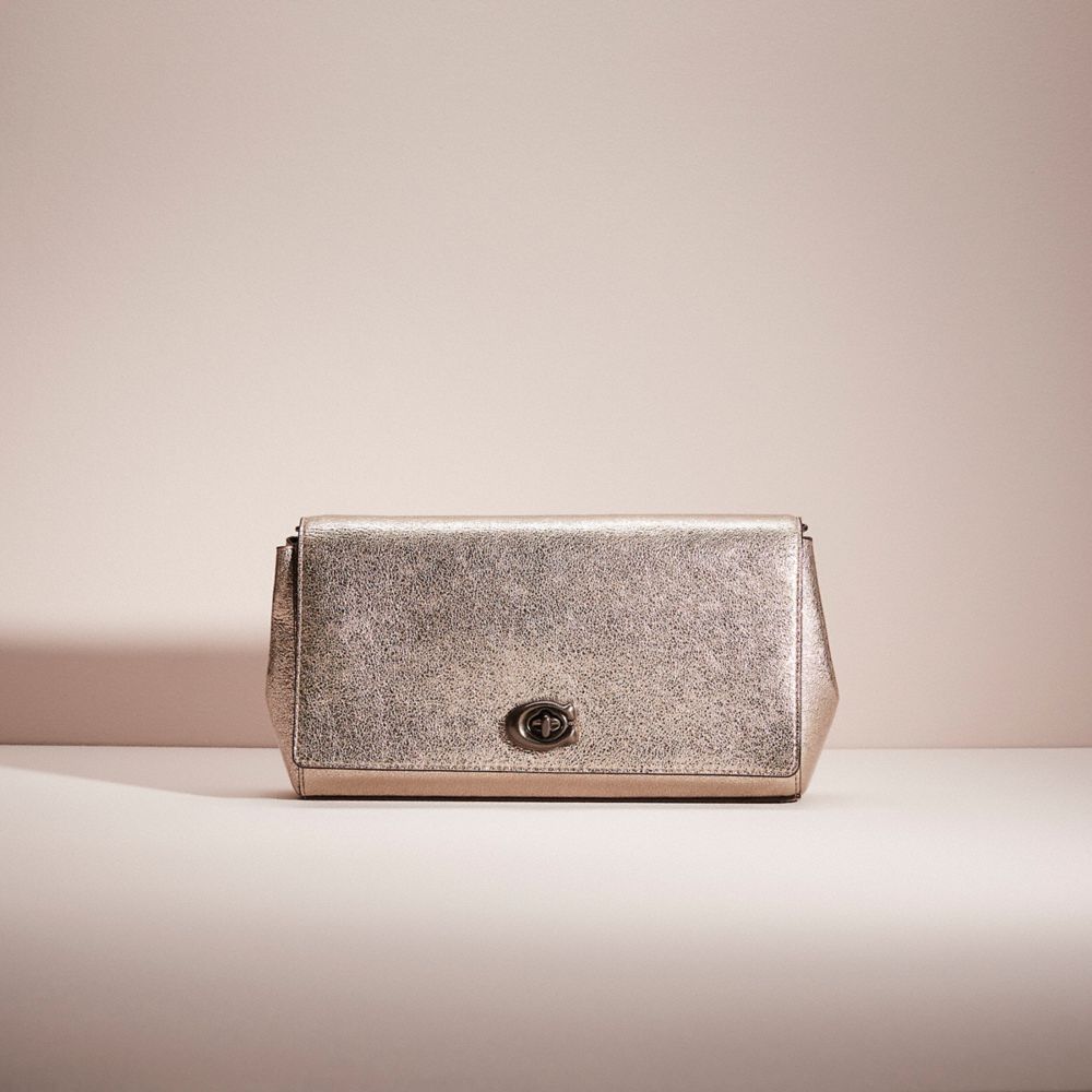 COACH®,RESTORED ALEXA TURNLOCK CLUTCH,Smooth Leather,Platinum/Pewter,Front View