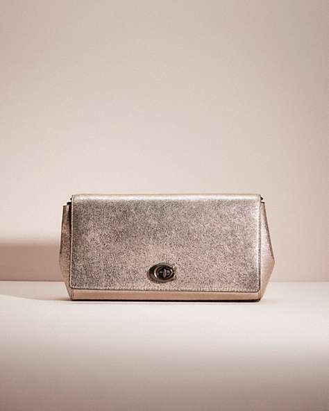 COACH®,RESTORED ALEXA TURNLOCK CLUTCH,Smooth Leather,Platinum/Pewter,Front View
