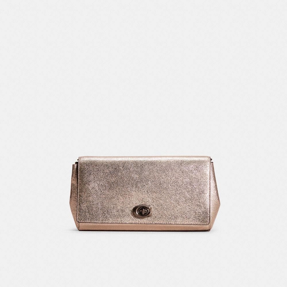 Coach Restored Alexa Turnlock Clutch In Platinum/pewter