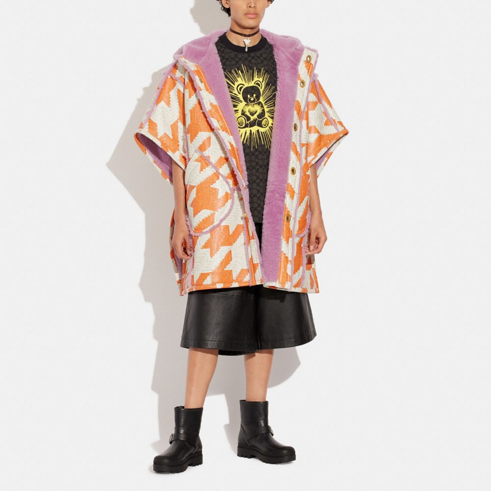Printed Shearling Cape