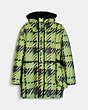 COACH®,PRINTED COCOON BAG COAT,Yellow Multi,Front View