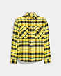 COACH®,OVERSIZED FLANNEL SHIRT,cotton,Yellow Multi,Front View