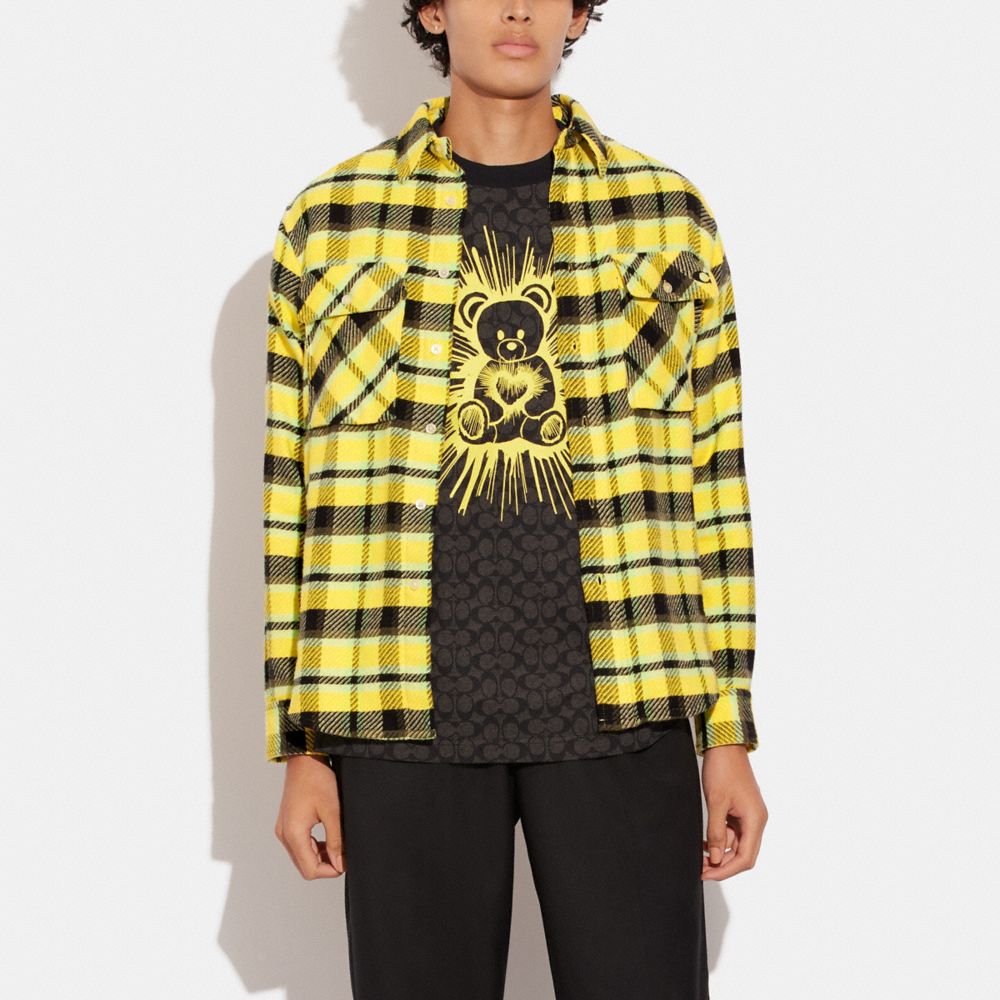 COACH®,OVERSIZED FLANNEL SHIRT,cotton,Yellow Multi,Scale View