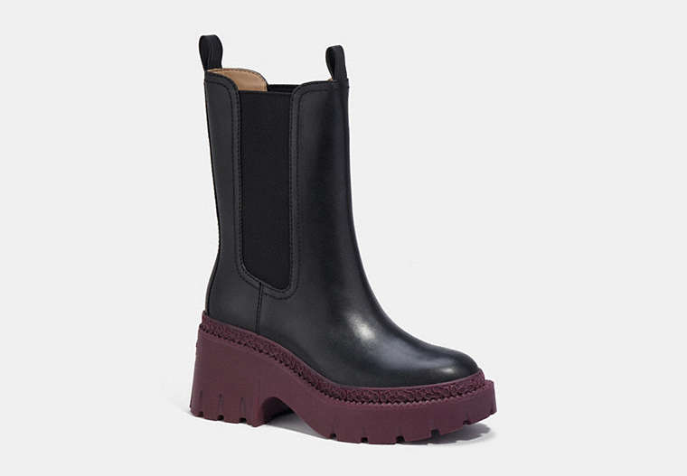 COACH®,ALEXA BOOTIE,Leather,Black/Deep Berry,Front View