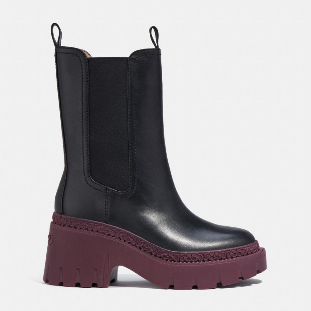 COACH®,ALEXA BOOTIE,Leather,Black/Deep Berry,Angle View