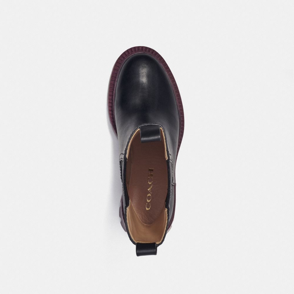 COACH®,ALEXA BOOTIE,Leather,Black/Deep Berry,Inside View,Top View