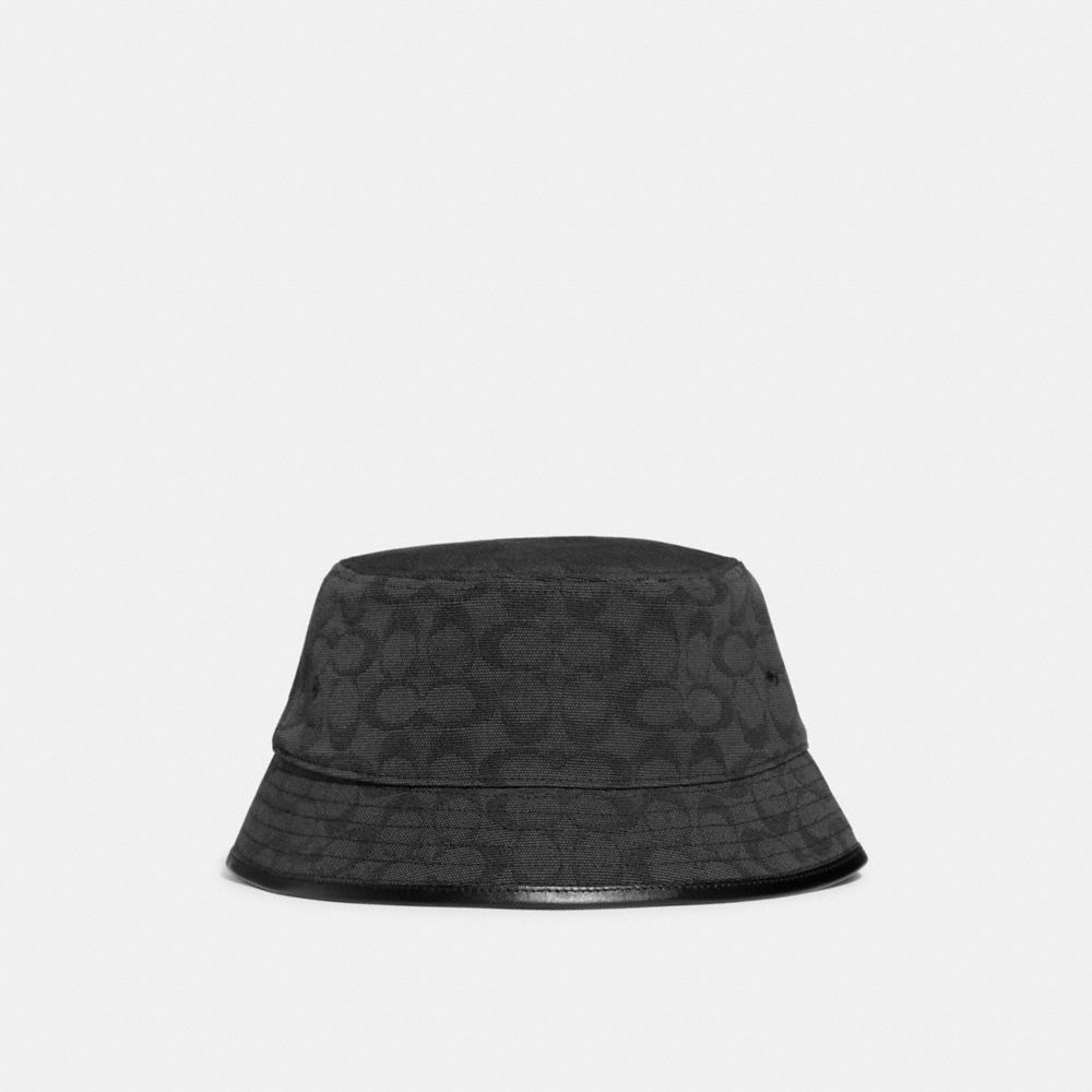 COACH®,SIGNATURE JACQUARD CANVAS BUCKET HAT,Black,Front View