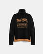 COACH®,COLORBLOCK HORSE AND CARRIAGE SWEATER,wool,Brown/Multi,Front View