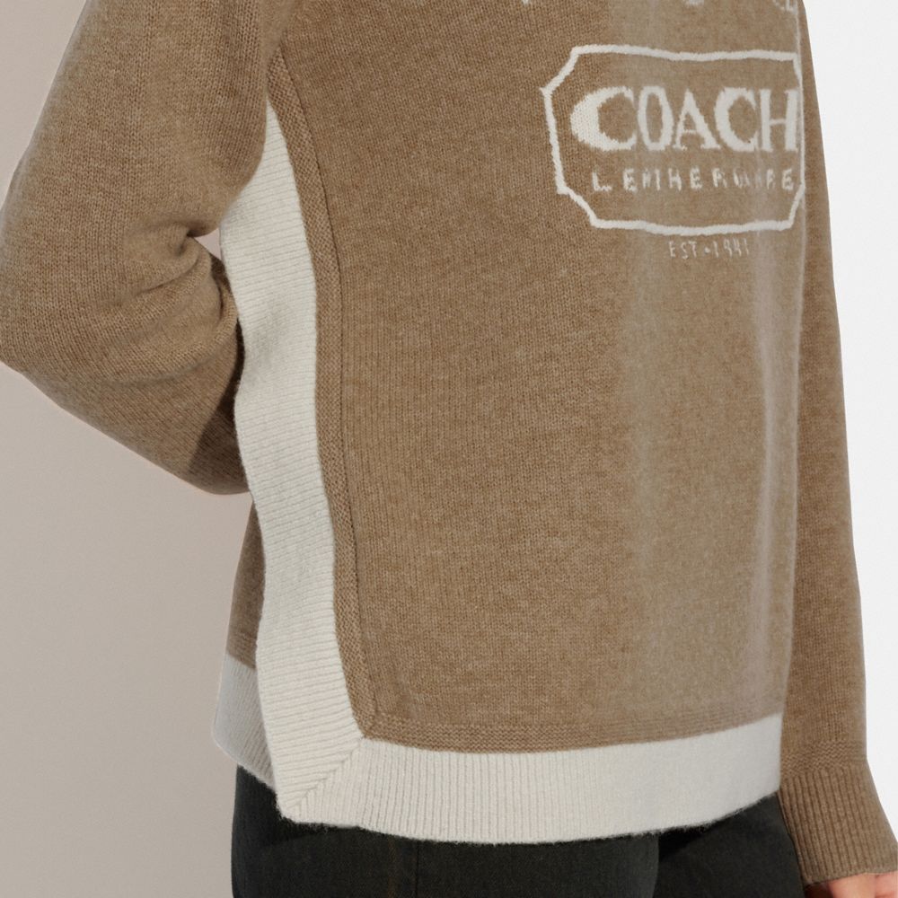 COACH®,CHANDAIL À CONTRASTE DE COULEUR CHEVAL ET CHARIOT,laine,BRONZAGE MULTI,Detail View