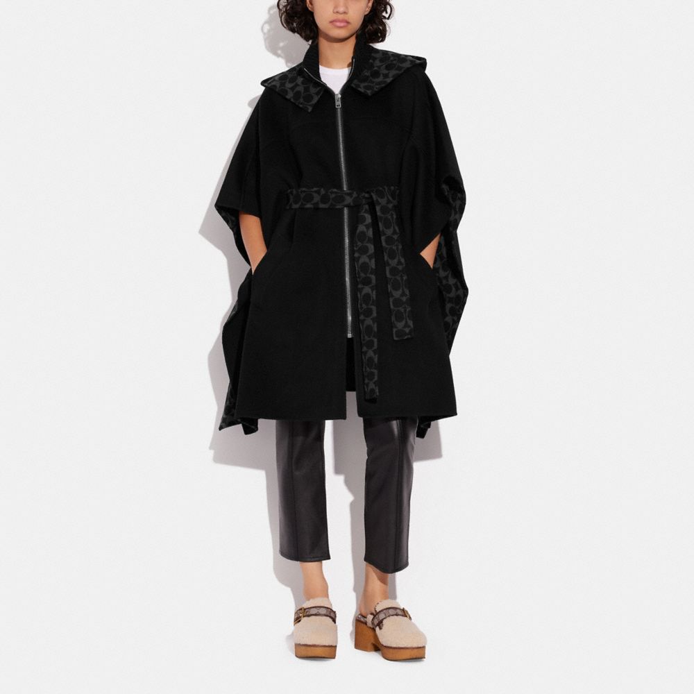 Double Cape Wool Cape Black Cape Cape With Hood Hooded Cape 