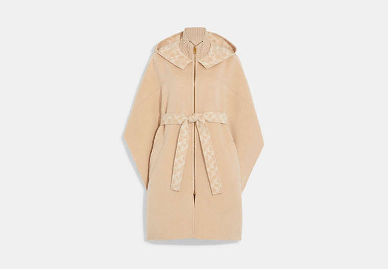 COACH®,CLASSIC DOUBLE FACE CAPE,wool,Oatmeal,Front View