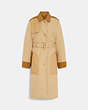 COACH®,TURNLOCK TRENCH COAT IN RECYCLED POLYESTER AND ORGANIC COTTON,Polyester,Light Khaki Multi,Front View