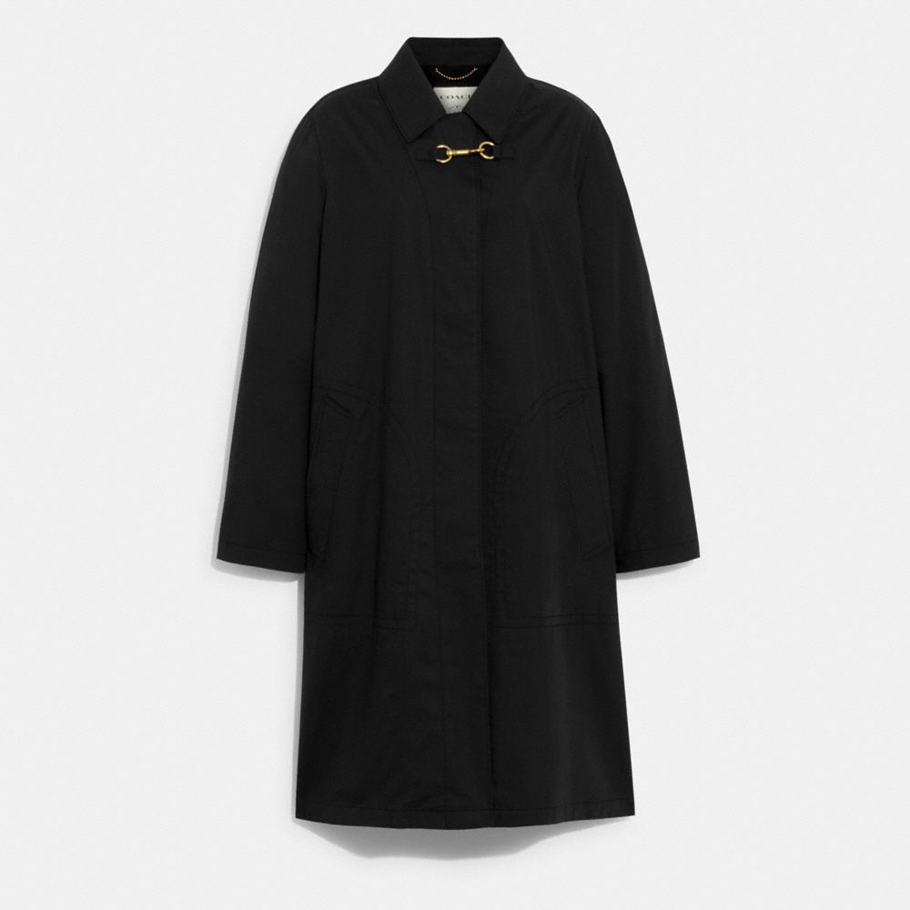 COACH®,OVERSIZED TRENCH COAT IN ORGANIC COTTON WITH INTERIOR SIGNATURE DETAIL,Organic Cotton,Black,Front View