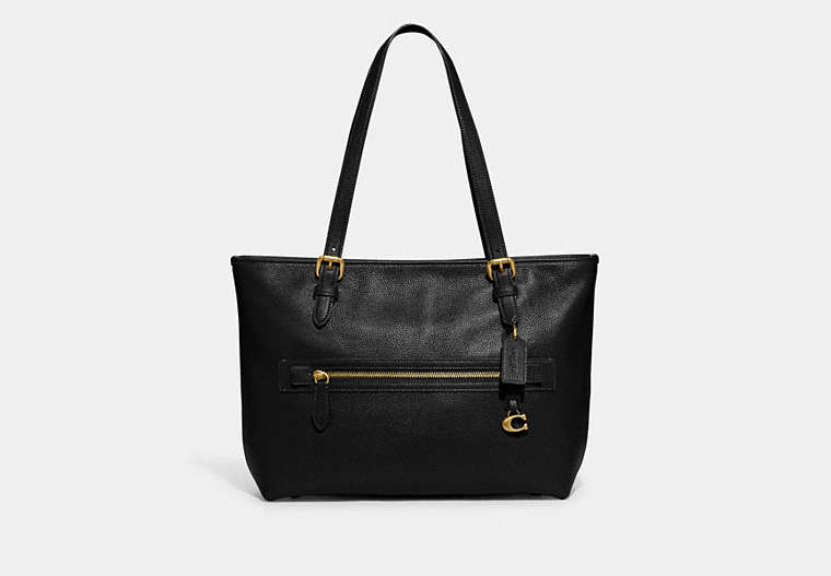 COACH®,LARGE TAYLOR TOTE,Polished Pebble Leather,Medium,Brass/Black,Front View
