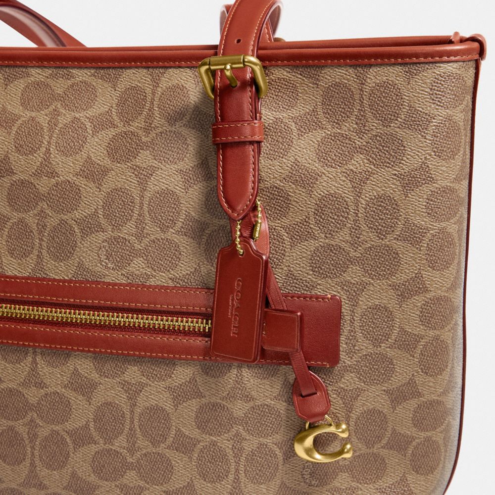 Coach Taylor Signature Logo Canvas Tote Bag - Tan Rust