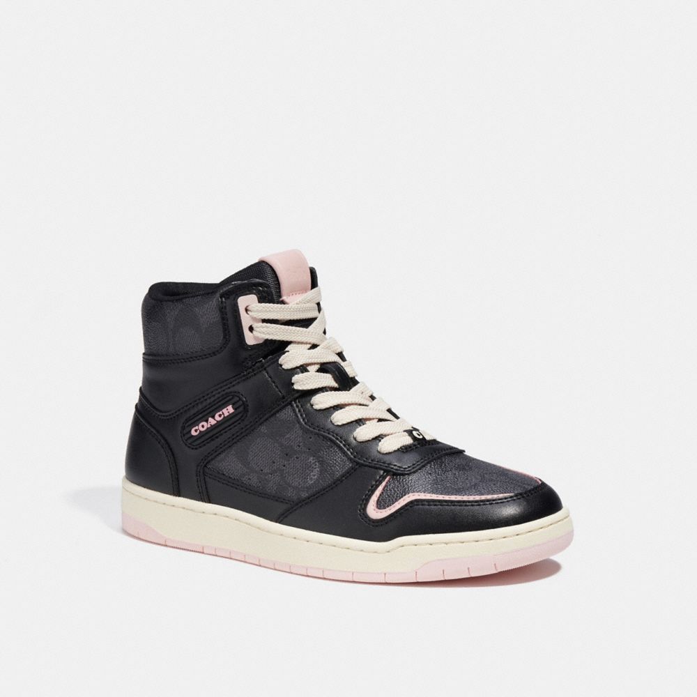 COACH®,HIGH TOP SNEAKER IN SIGNATURE CANVAS,Black,Front View