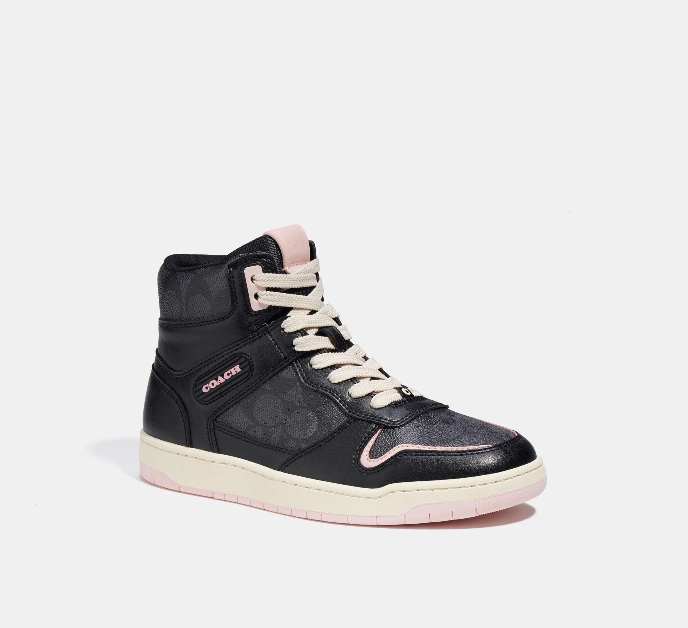 COACH®,HIGH TOP SNEAKER IN SIGNATURE CANVAS,Leather,Black,Front View