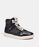 COACH®,HIGH TOP SNEAKER IN SIGNATURE CANVAS,Leather,Black,Front View
