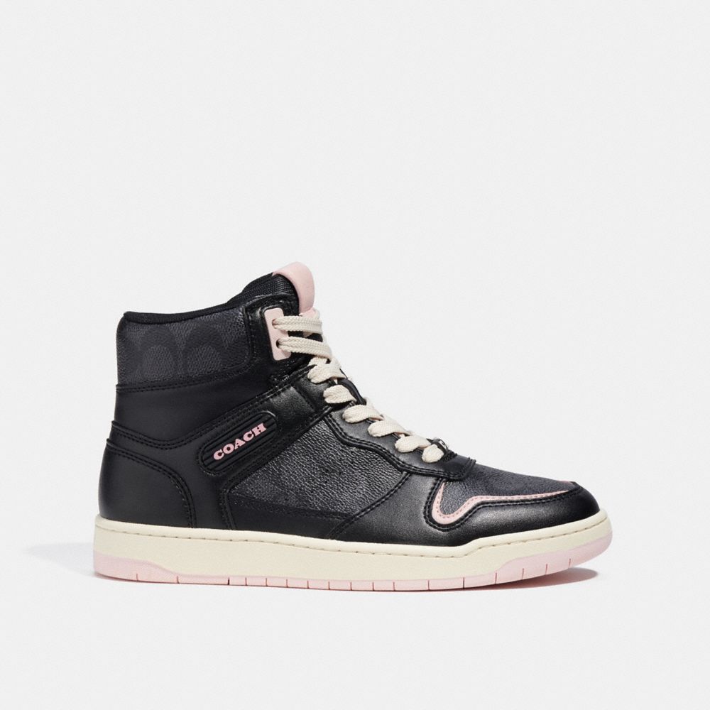 COACH®,HIGH TOP SNEAKER IN SIGNATURE CANVAS,Black,Angle View