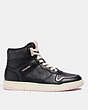 COACH®,HIGH TOP SNEAKER IN SIGNATURE CANVAS,Leather,Black,Angle View