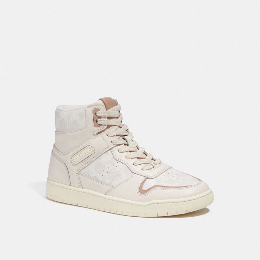 COACH®,HIGH TOP SNEAKER IN SIGNATURE CANVAS,Chalk,Front View