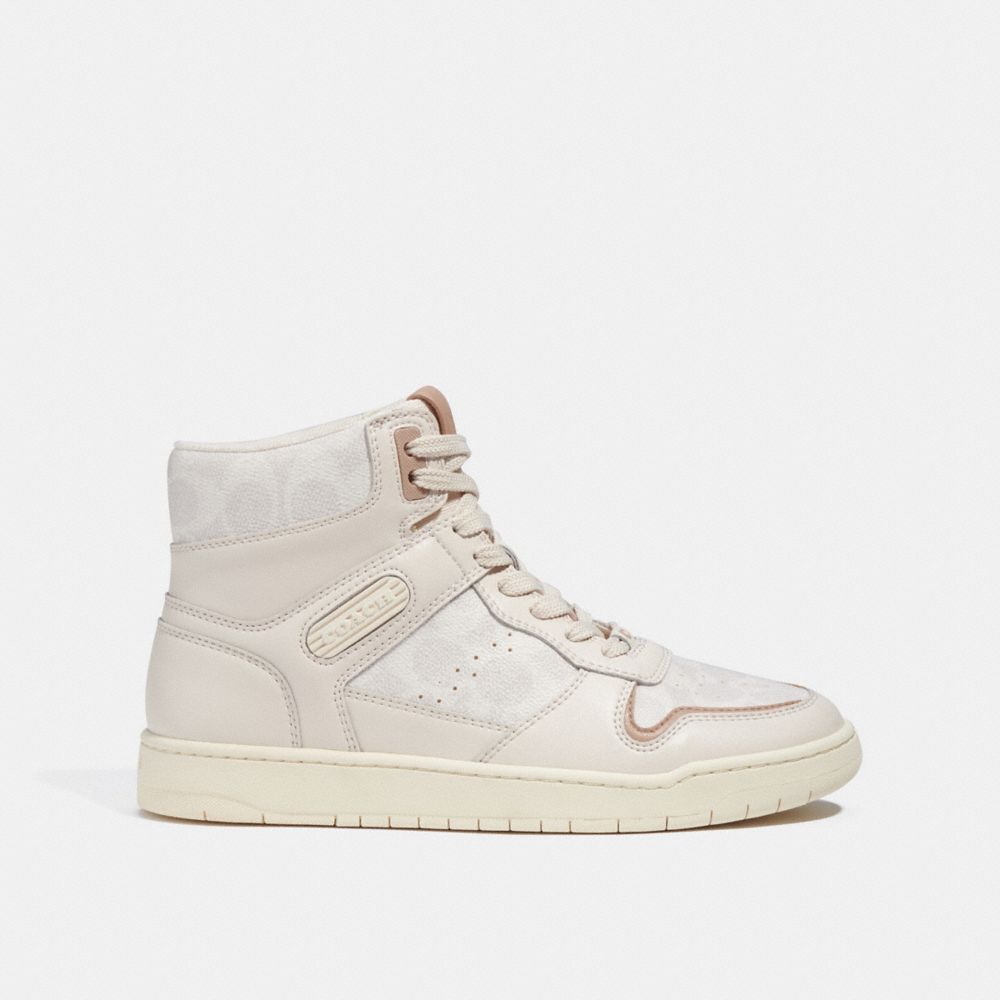 COACH®,HIGH TOP SNEAKER IN SIGNATURE CANVAS,Chalk,Angle View