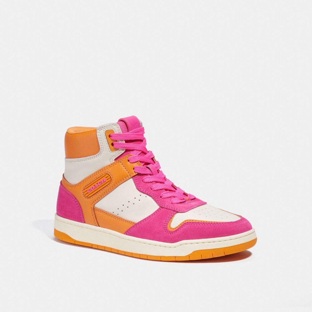 COACH®,HIGH TOP SNEAKER,Leather,Bright Fuchsia/Chalk,Front View
