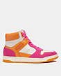 COACH®,HIGH TOP SNEAKER,Leather,Bright Fuchsia/Chalk,Angle View