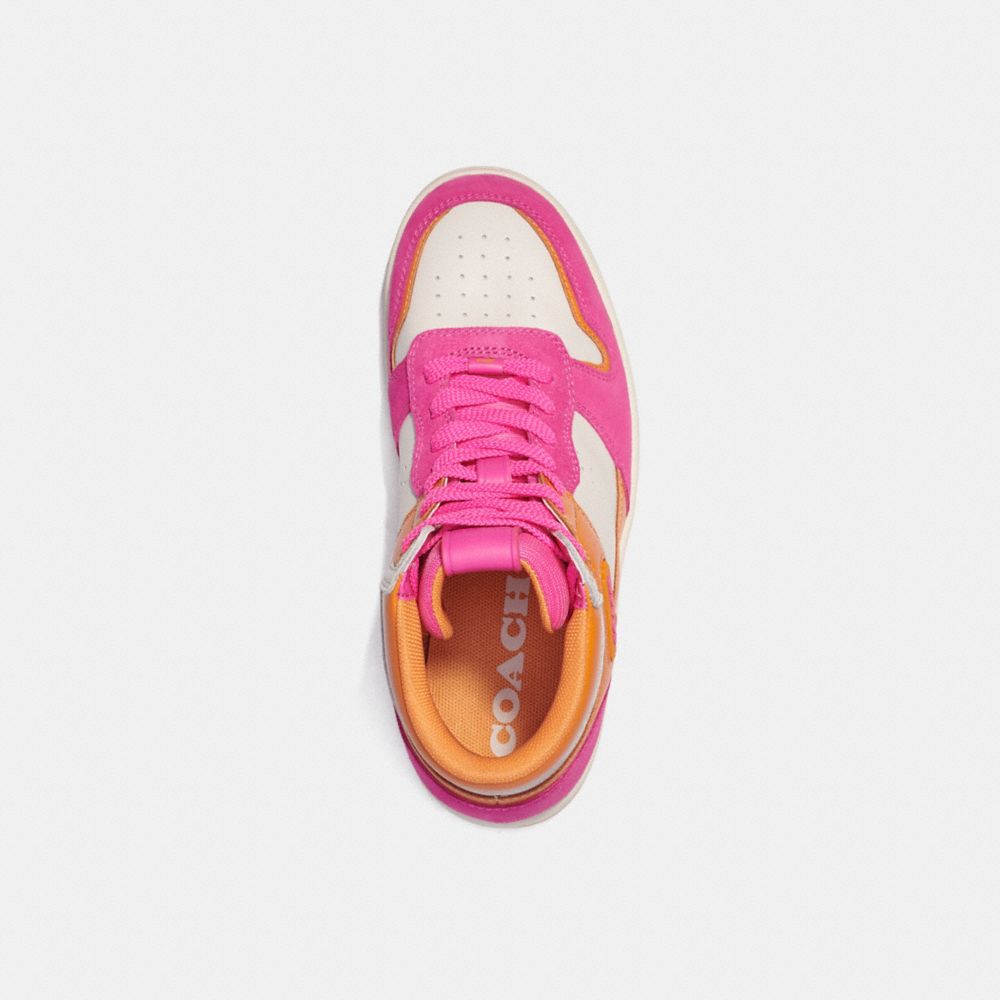 COACH®,HIGH TOP SNEAKER,Leather,Bright Fuchsia/Chalk,Inside View,Top View